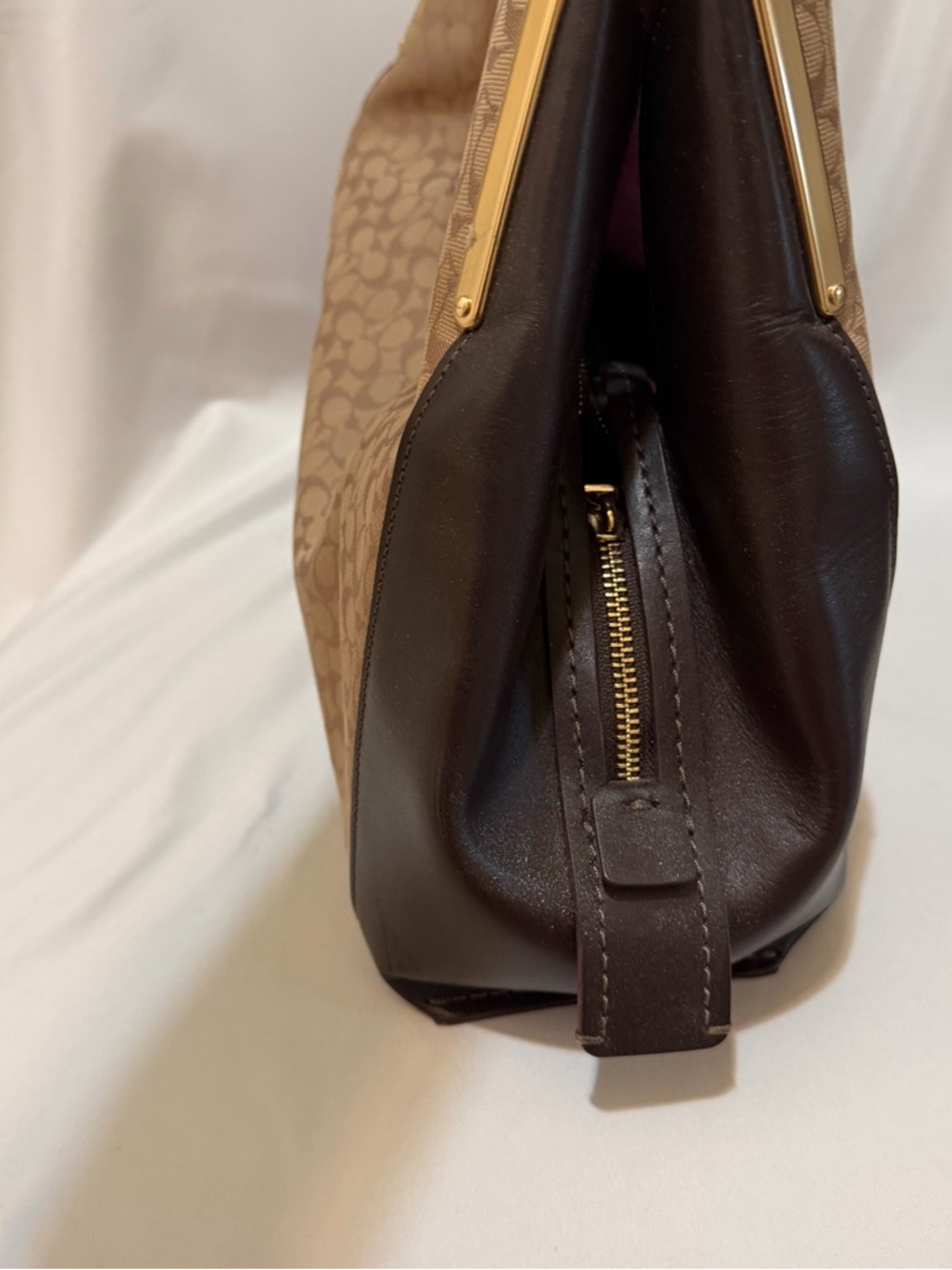 Coach Brown Signature Canvas Shoulder Bag with Dark Brown Trim - Picture 2 of 12
